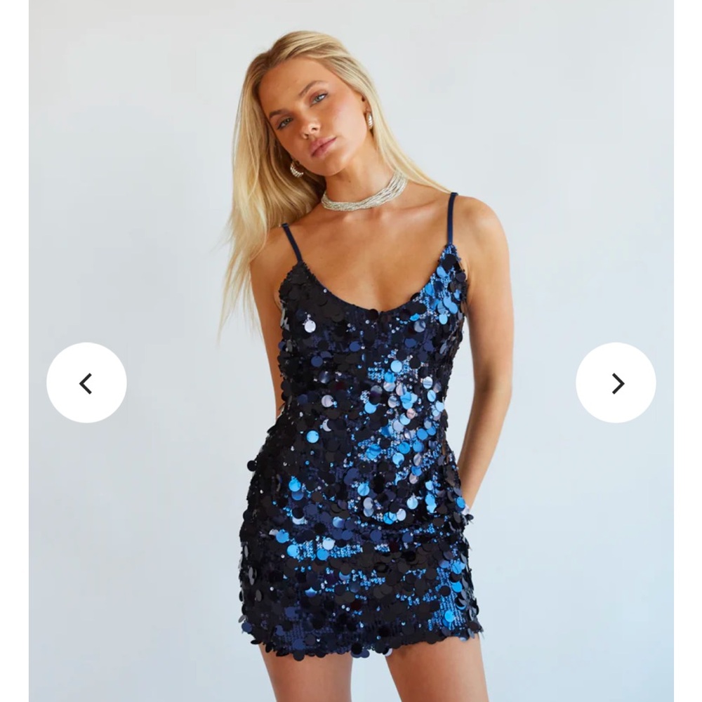 Navy Blue Sequin Mini Dress
